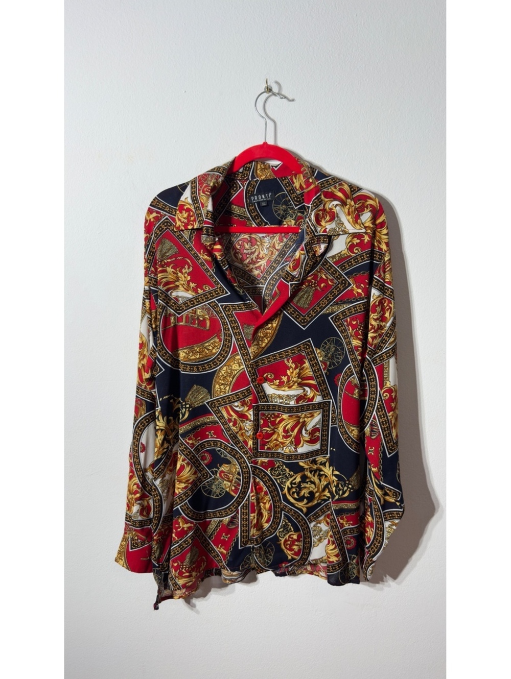 Pronti Fashion Shirt for Men Red Designer Print Long Sleeve